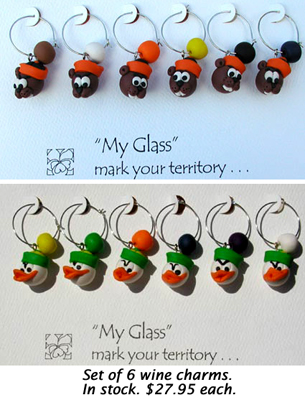 University of Oregon and Oregon State wine charms